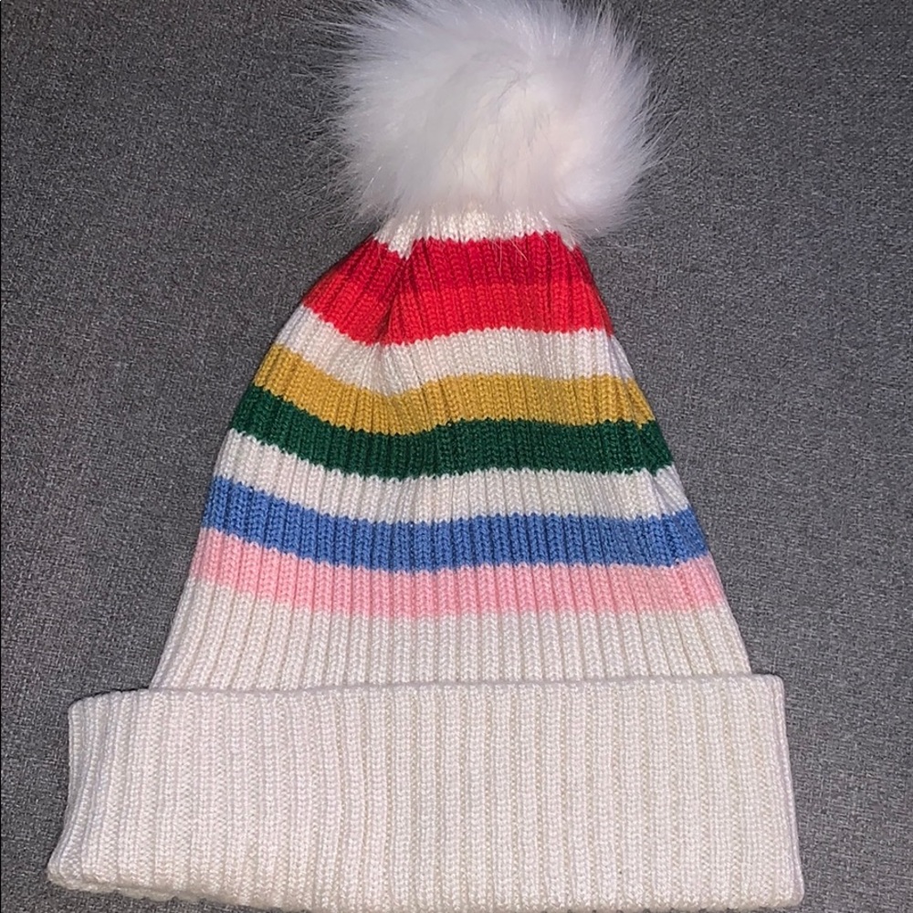 Stripped Pompom Beanie
